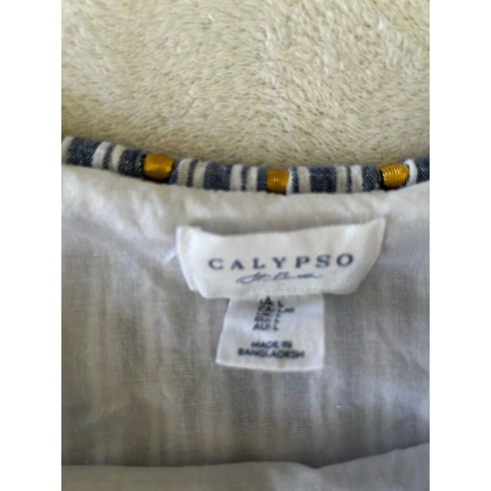 Calypso St. Barth Linen Blend Midi Dress Beaded Sleeveless Size Large Nautical - Picture 7 of 11